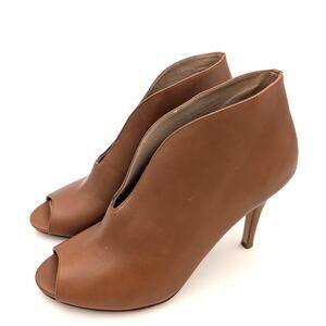 Halogen Katrina Leather Ankle Booties Peep Toe Women's Brown Size US9M EU40